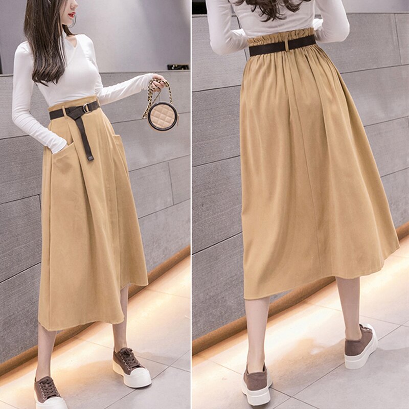 Klasyczna Spódnica Midi z Paskiem