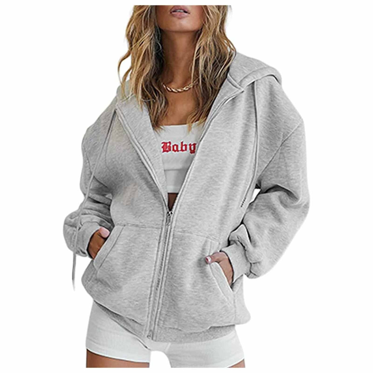 Damska Oversize Bluza z Kapturem na Zamek