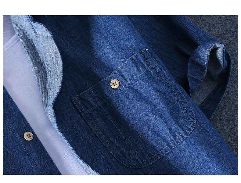 Męska Koszula Jeansowa z Krótkim Rękawem i Praktycznymi Kieszeniami