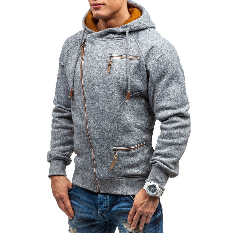 Męska bluza z kapturem i asymetrycznym zamkiem