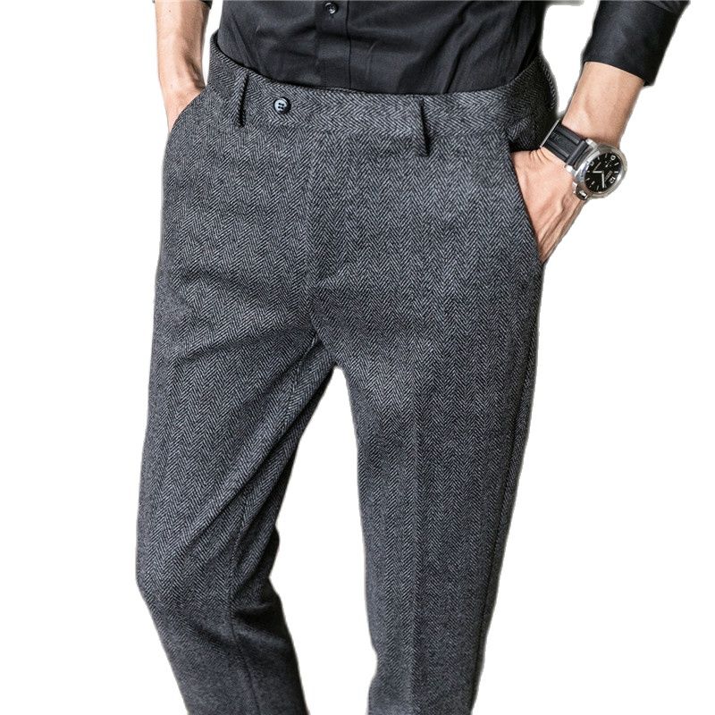 Męskie eleganckie spodnie w jodełkę z wełny