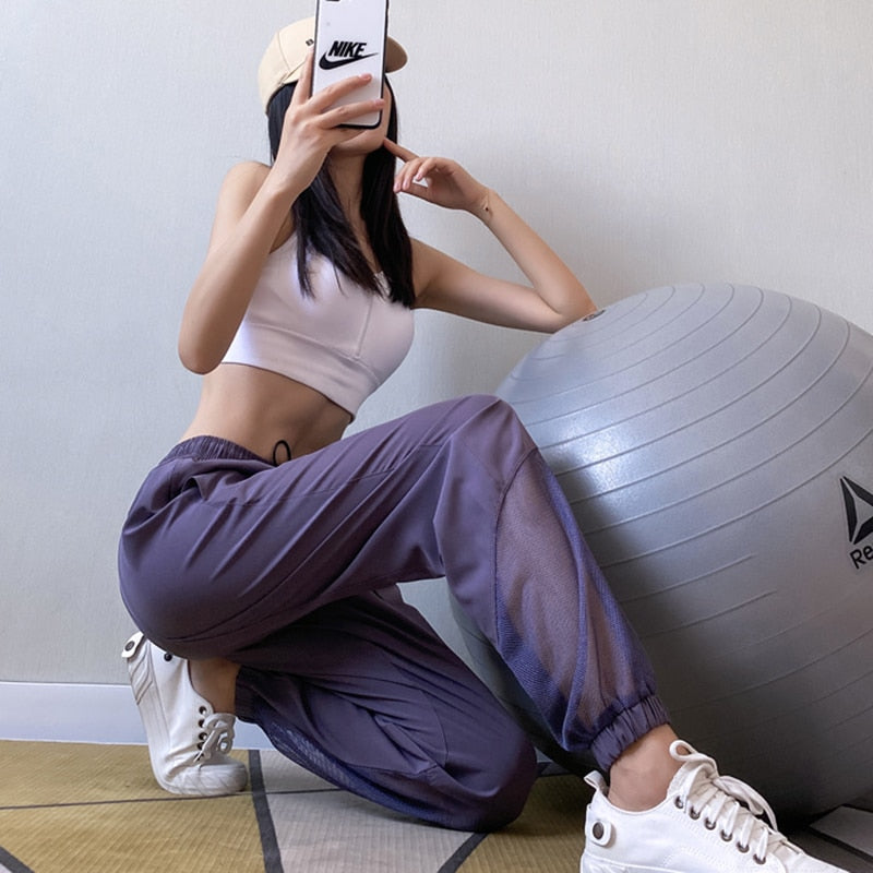 Damskie Spodnie Jogger z Przezroczystymi Wstawkami