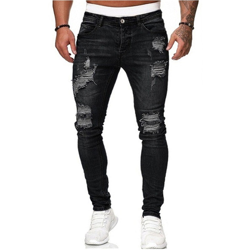 Męskie jeansy slim fit z przetarciami i dziurami