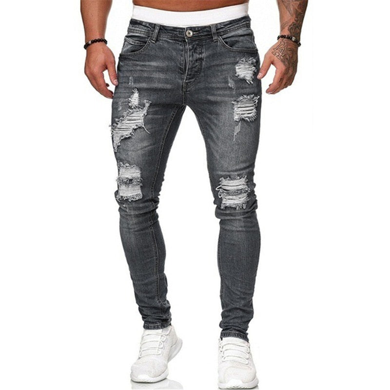 Męskie jeansy slim fit z przetarciami i dziurami