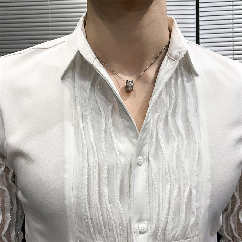 Męska Koszula z Ozdobnymi Rękawami i Eleganckim Kołnierzykiem