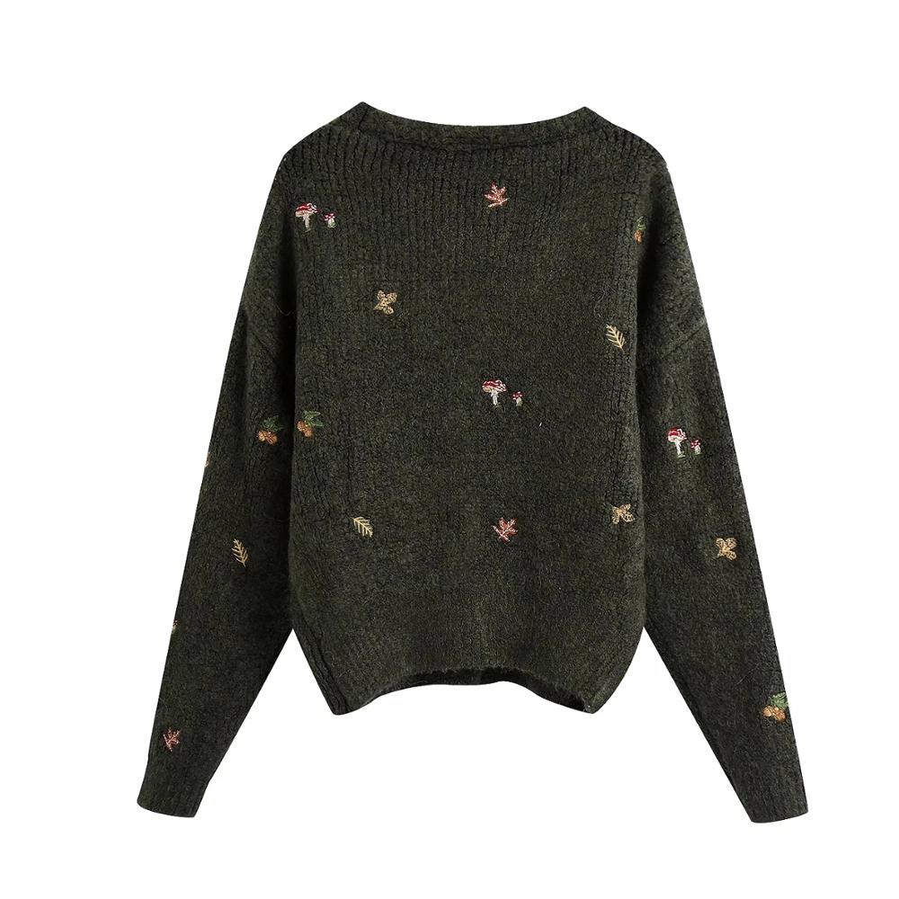 Damski sweter z haftem i guzikami