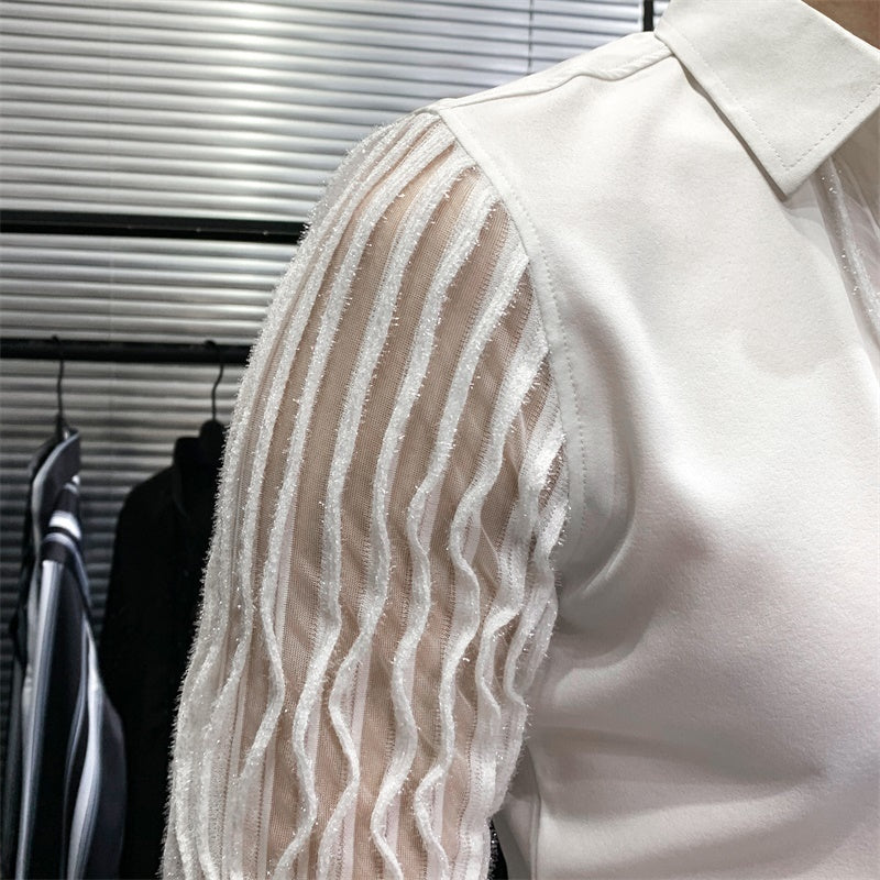 Męska Koszula z Ozdobnymi Rękawami i Eleganckim Kołnierzykiem