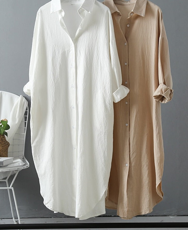 Luźna Sukienka Koszulowa z Długim Rękawem