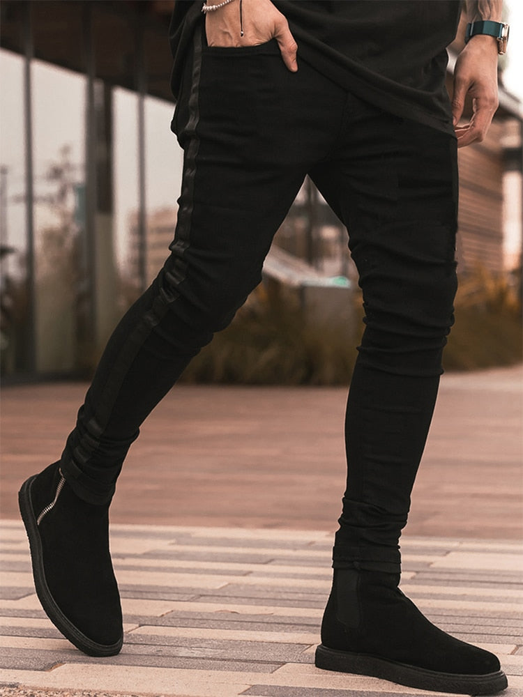 Stylowe męskie jeansy slim fit z bocznymi lampasami