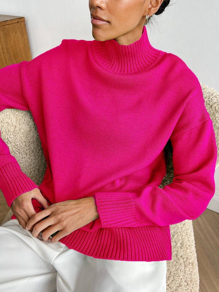 Damski sweter luźny z golfem
