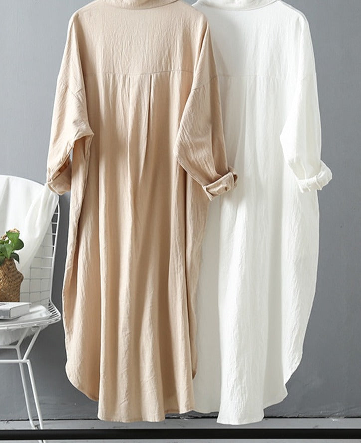 Luźna Sukienka Koszulowa z Długim Rękawem