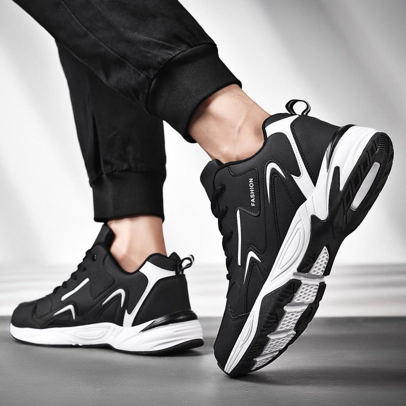 Męskie buty sportowe z grubą podeszwą – lekkie sneakersy z oddychającym materiałem i sznurowaniem