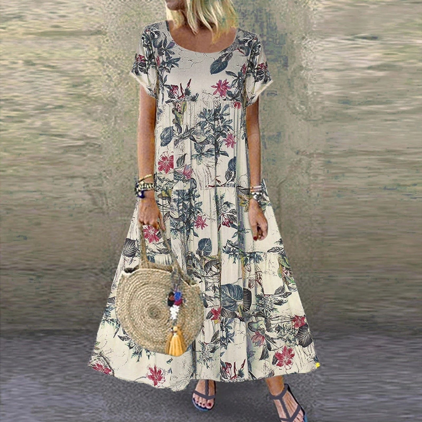 Sukienka Maxi z Wzorem Floralnym