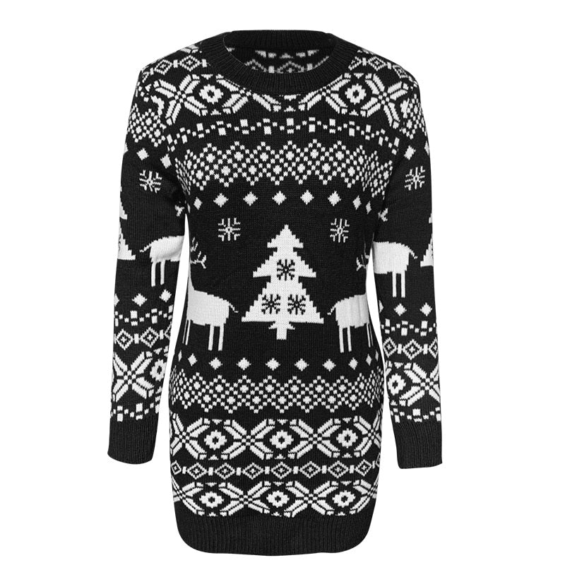 Sweter sukienka damska z zimowym wzorem
