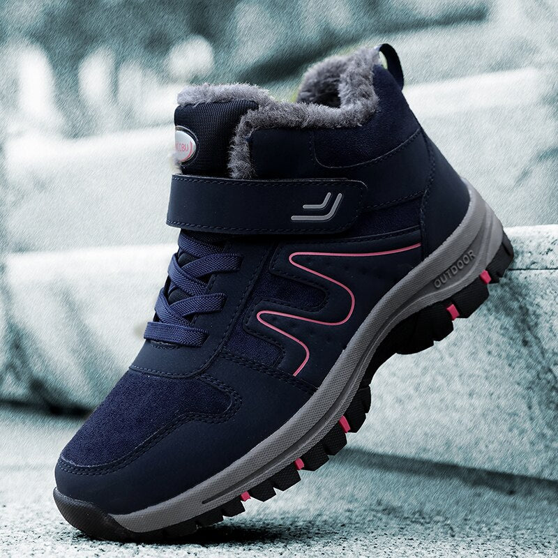 Damskie zimowe buty trekkingowe z ociepleniem i rzepem
