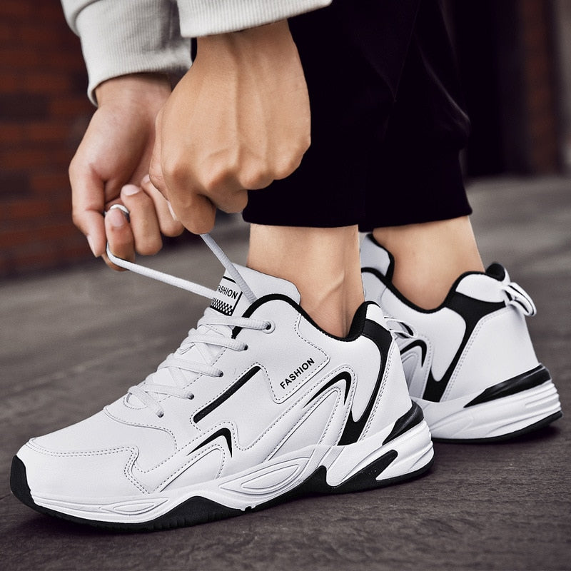 Męskie buty sportowe z grubą podeszwą – lekkie sneakersy z oddychającym materiałem i sznurowaniem