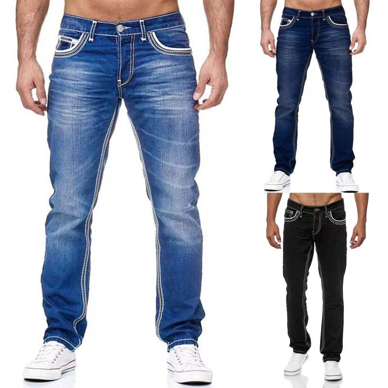 Męskie jeansy slim fit z kontrastowymi przeszyciami