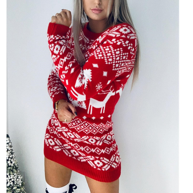 Sweter sukienka damska z zimowym wzorem