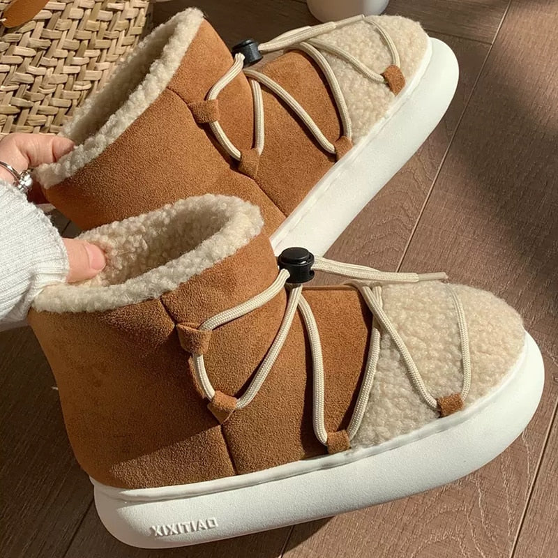 Damskie ocieplane śniegowce z futerkiem i elastycznym wiązaniem