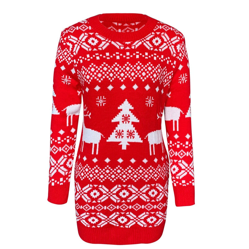 Sweter sukienka damska z zimowym wzorem