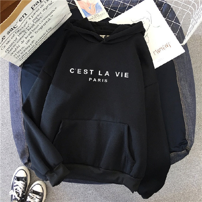 Damska Bluza z Kapturem z Nadrukiem "C'est La Vie Paris"