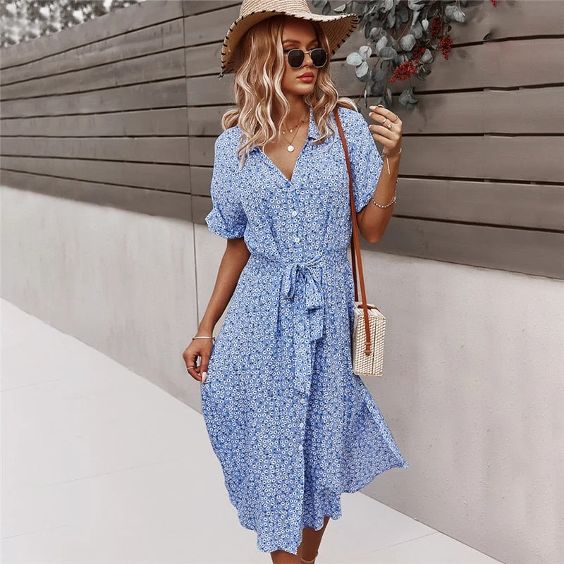 Letnia sukienka midi w kwiatowy print