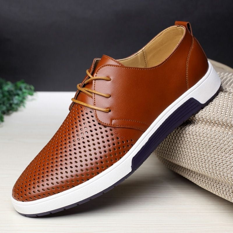 Eleganckie Skórzane Buty Męskie z Perforacją