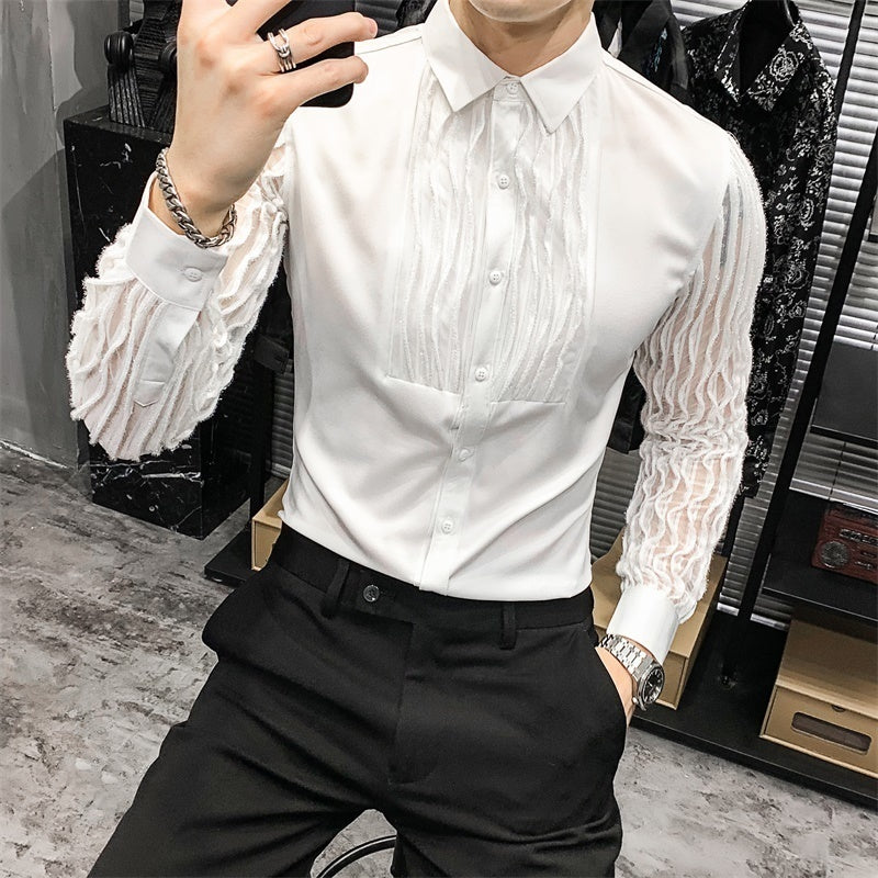 Męska Koszula z Ozdobnymi Rękawami i Eleganckim Kołnierzykiem