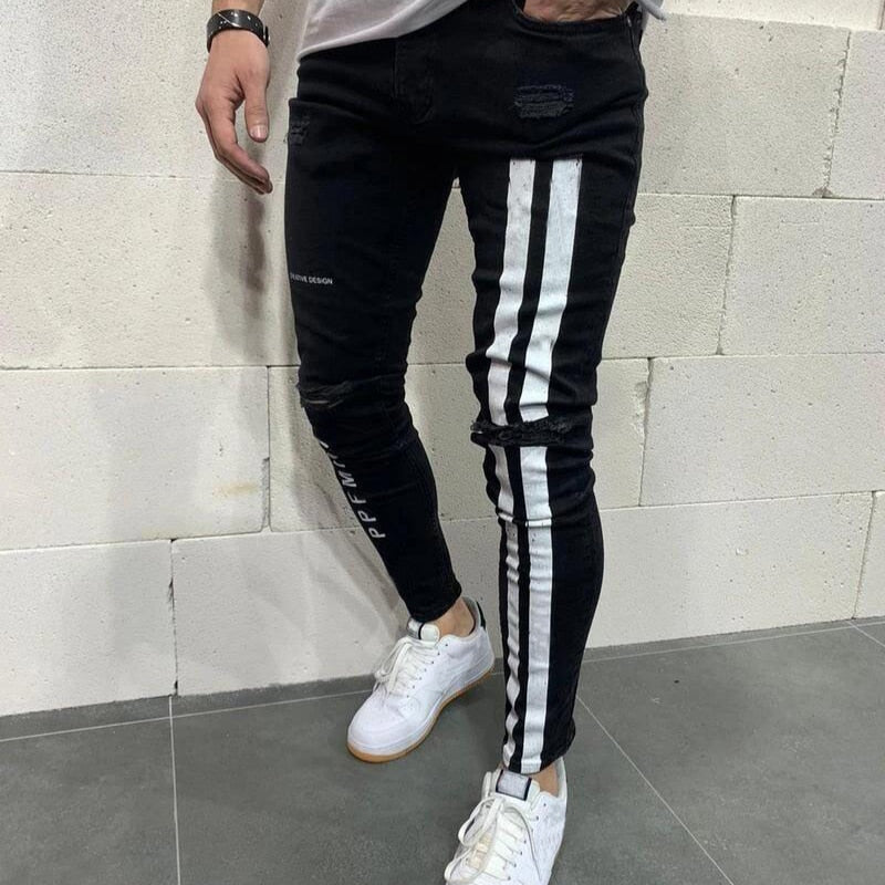 Męskie Jeansy Slim Fit z Bocznymi Paskami