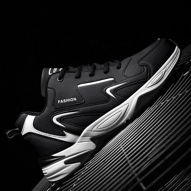 Męskie buty sportowe z grubą podeszwą – lekkie sneakersy z oddychającym materiałem i sznurowaniem