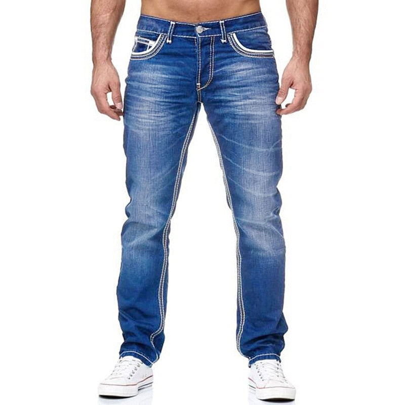 Męskie jeansy slim fit z kontrastowymi przeszyciami