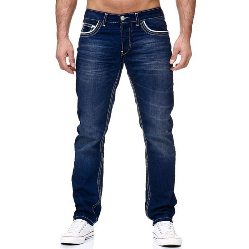 Męskie jeansy slim fit z kontrastowymi przeszyciami
