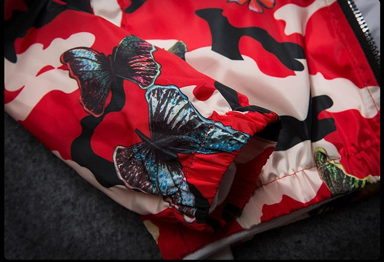 Kurtka we Wzór Moro z Motywem Motyli