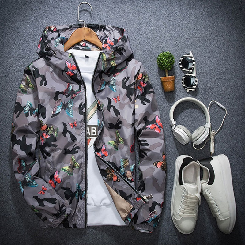 Kurtka we Wzór Moro z Motywem Motyli