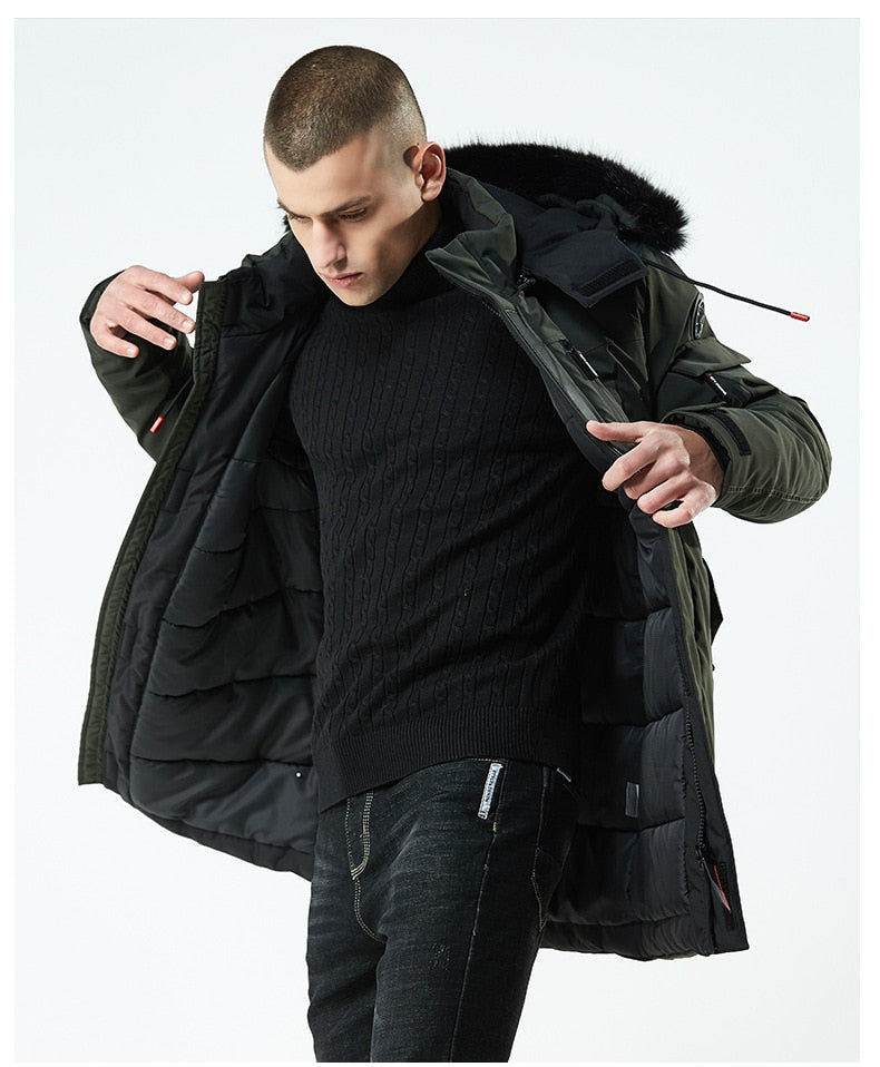 Męska kurtka zimowa parka z kapturem i ociepleniem – wodoodporna, wiatroszczelna